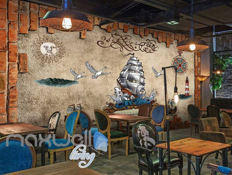 Image of graphic wallpaper design with pirate boat Art Wall Murals Wallpaper Decals Prints Decor IDCWP-JB-000513