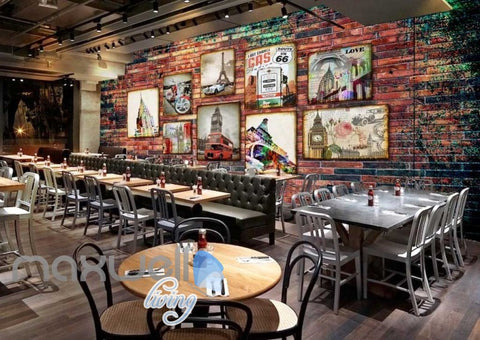 Image of 3d wallpaper with photo frames of london paris and route 66 Art Wall Murals Wallpaper Decals Prints Decor IDCWP-JB-000544