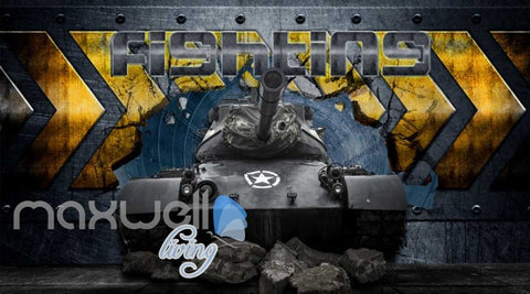 Image of 3d wallpaper with tank braking metal wall Art Wall Murals Wallpaper Decals Prints Decor IDCWP-JB-000549