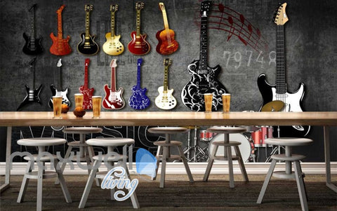 Image of 3d wallpaper of hanging electronic guitarls Art Wall Murals Wallpaper Decals Prints Decor IDCWP-JB-000554