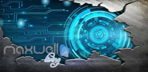 Image of 3d wallpaper of a broken metal wall with electronic display Art Wall Murals Wallpaper Decals Prints Decor IDCWP-JB-000587