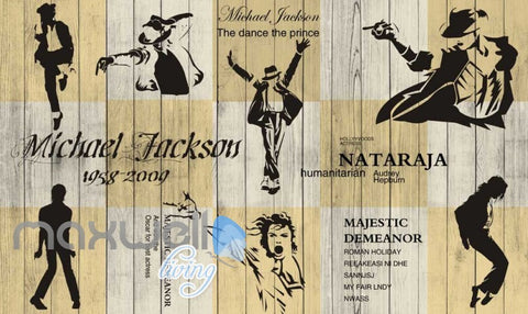 Image of 3d graphic wallpaper design of michale jackson silhouette dancing on a wooden wall Art Wall Murals Wallpaper Decals Prints Decor IDCWP-JB-000601