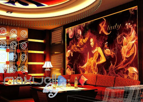 Image of 3d wallpaper with lady and fire for a ktv club room Art Wall Murals Wallpaper Decals Prints Decor IDCWP-JB-000602