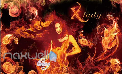 Image of 3d wallpaper with lady and fire for a ktv club room Art Wall Murals Wallpaper Decals Prints Decor IDCWP-JB-000602