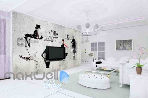 Image of white and black wallpaper with letters and a man Art Wall Murals Wallpaper Decals Prints Decor IDCWP-JB-000606