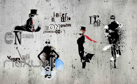 Image of white and black wallpaper with letters and a man Art Wall Murals Wallpaper Decals Prints Decor IDCWP-JB-000606