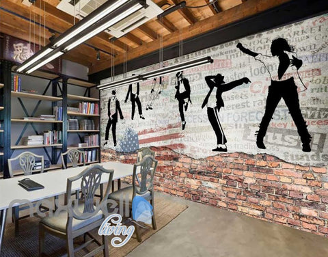 Image of graphic design wallpaper with black and white michael jackson and usa flag Art Wall Murals Wallpaper Decals Prints Decor IDCWP-JB-000610