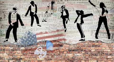 Image of graphic design wallpaper with black and white michael jackson and usa flag Art Wall Murals Wallpaper Decals Prints Decor IDCWP-JB-000610
