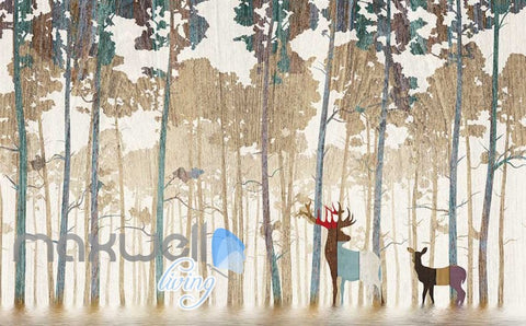 Image of graphic design wallpaper colorful trees and deer Art Wall Murals Wallpaper Decals Prints Decor IDCWP-JB-000623
