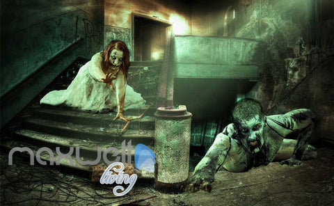 Image of 3d wallpaper scary halloween dead people in a building Art Wall Murals Wallpaper Decals Prints Decor IDCWP-JB-000624