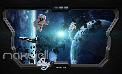 Image of 3d wallpaper of space with astronauts from a space ship window Art Wall Murals Wallpaper Decals Prints Decor IDCWP-JB-000625