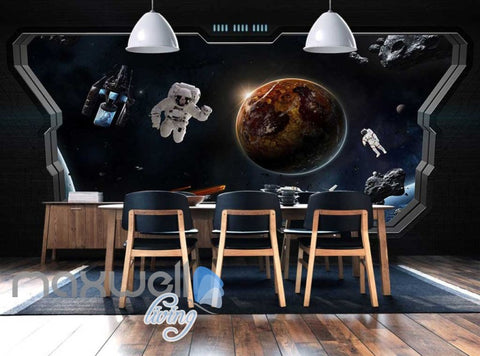 Image of 3d wallpaper of space with astronauts from a space ship window Art Wall Murals Wallpaper Decals Prints Decor IDCWP-JB-000626