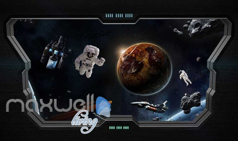Image of 3d wallpaper of space with astronauts from a space ship window Art Wall Murals Wallpaper Decals Prints Decor IDCWP-JB-000626