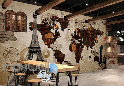 Image of World Collage With Books And Eiffel Tower Art Wall Murals Wallpaper Decals Prints Decor IDCWP-JB-000649