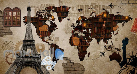 Image of World Collage With Books And Eiffel Tower Art Wall Murals Wallpaper Decals Prints Decor IDCWP-JB-000649