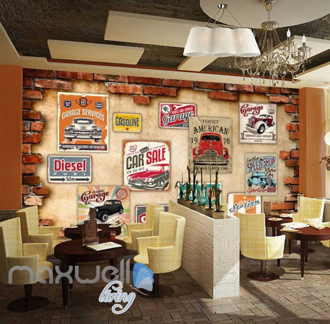Image of 3D Posters Of Cars On Broken Brick Wall Art Wall Murals Wallpaper Decals Prints Decor IDCWP-JB-000653