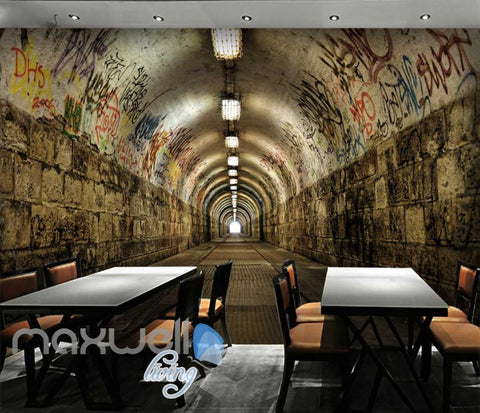 Image of 3D Tunnel With Graffiti On Wall Art Wall Murals Wallpaper Decals Prints Decor IDCWP-JB-000671