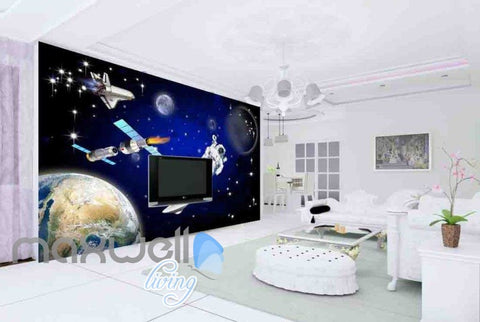 Image of 3D Abtract Planets With Astronaut Art Wall Murals Wallpaper Decals Prints Decor IDCWP-JB-000675
