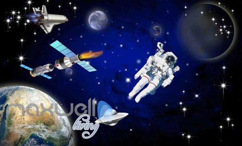 Image of 3D Abtract Planets With Astronaut Art Wall Murals Wallpaper Decals Prints Decor IDCWP-JB-000675