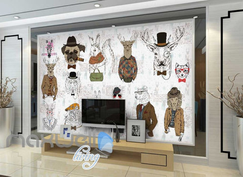 Image of Drawings Of Hipster Animals With Clothes Art Wall Murals Wallpaper Decals Prints Decor IDCWP-JB-000708