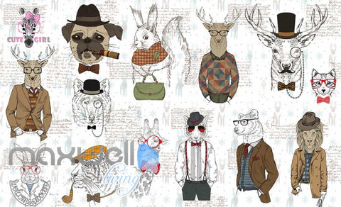 Image of Drawings Of Hipster Animals With Clothes Art Wall Murals Wallpaper Decals Prints Decor IDCWP-JB-000708