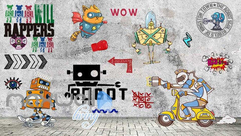 Image of Graphic Design Cartoon Of Robots On Gray Wall Art Wall Murals Wallpaper Decals Prints Decor IDCWP-JB-000734