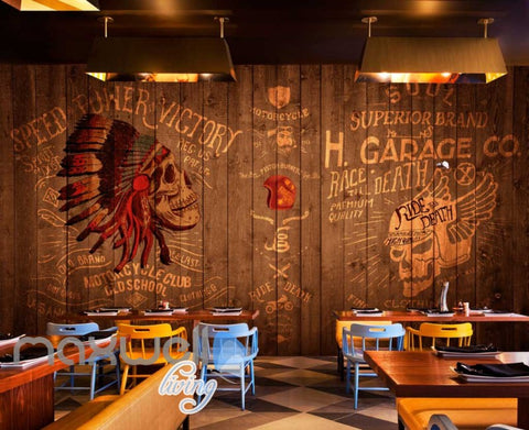 Image of Rustic Wooden Wall With Indian Skull Art Wall Murals Wallpaper Decals Prints Decor IDCWP-JB-000739