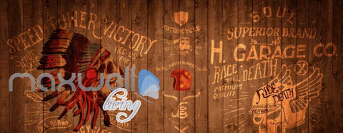 Image of Rustic Wooden Wall With Indian Skull Art Wall Murals Wallpaper Decals Prints Decor IDCWP-JB-000739