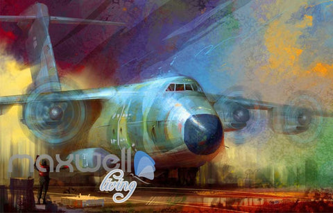 Image of Graphic Design Airplane And City View Art Wall Murals Wallpaper Decals Prints Decor IDCWP-JB-000742