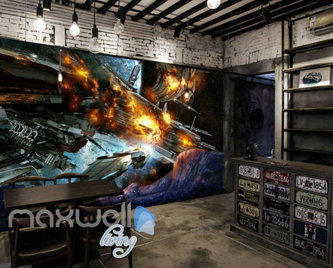 Image of Spaceship On Fire Art Wall Murals Wallpaper Decals Prints Decor IDCWP-JB-000743
