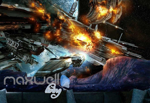 Image of Spaceship On Fire Art Wall Murals Wallpaper Decals Prints Decor IDCWP-JB-000743