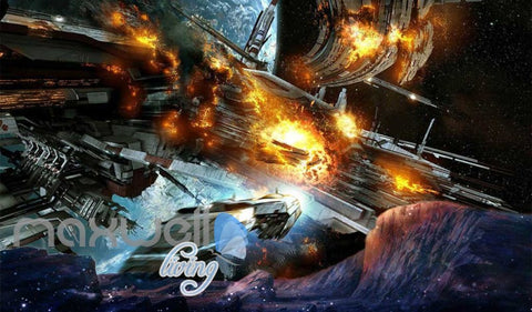 Image of Spaceship On Fire Art Wall Murals Wallpaper Decals Prints Decor IDCWP-JB-000743