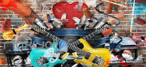 Image of Graphic Design Guitars Brick Wall Art Wall Murals Wallpaper Decals Prints Decor IDCWP-JB-000767