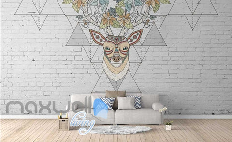 Image of Graphic Design Hipster Deer On White Brick Wall Art Wall Murals Wallpaper Decals Prints Decor IDCWP-JB-000769