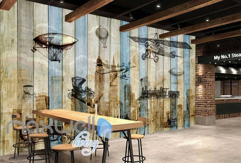 Image of Wooden Wall Black And White Drawings Of Airplanes Art Wall Murals Wallpaper Decals Prints Decor IDCWP-JB-000770