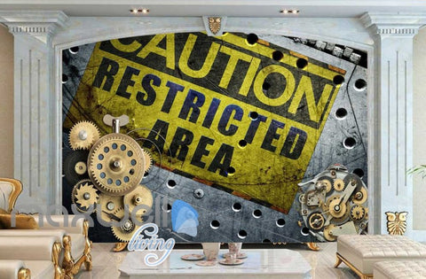 Image of Caution Sign Wall And Gear Art Wall Murals Wallpaper Decals Prints Decor IDCWP-JB-000773