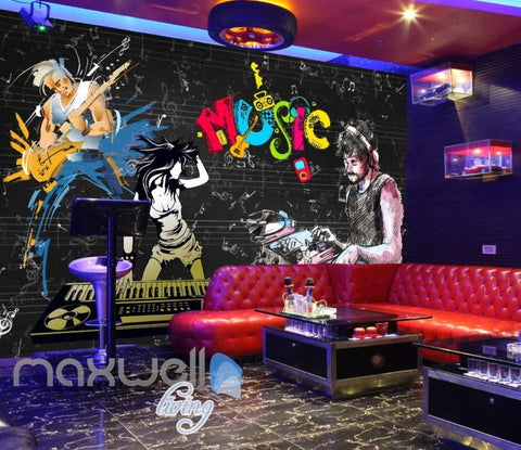Image of Graphic Design Cartoon People Dancing Dj Art Wall Murals Wallpaper Decals Prints Decor IDCWP-JB-000777