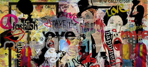 Image of Colorfoul Graphic Design Wall Faces Fashion Art Wall Murals Wallpaper Decals Prints Decor IDCWP-JB-000781