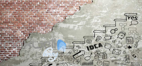 Image of Half Wall Brick Wall Cement Wall With Drawings Art Wall Murals Wallpaper Decals Prints Decor IDCWP-JB-000788