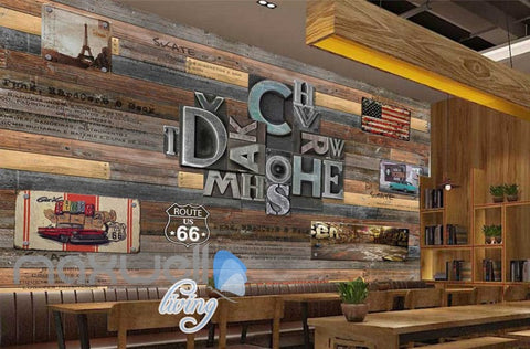 Image of Wooden Wall With Typographyc Metal Letters Usa Flag Art Wall Murals Wallpaper Decals Prints Decor IDCWP-JB-000800