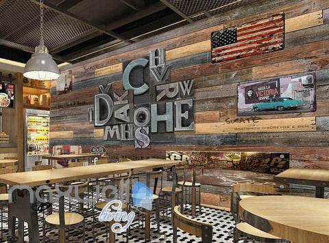 Image of Wooden Wall With Typographyc Metal Letters Usa Flag Art Wall Murals Wallpaper Decals Prints Decor IDCWP-JB-000800