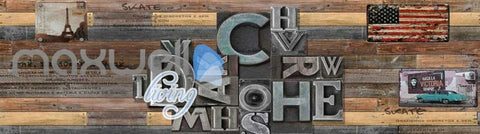 Image of Wooden Wall With Typographyc Metal Letters Usa Flag Art Wall Murals Wallpaper Decals Prints Decor IDCWP-JB-000800