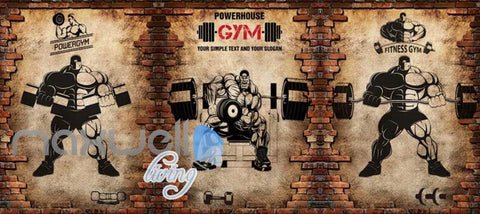 Image of Broken Brick Wall With Drawings Of Cartoon Lifting Weights Art Wall Murals Wallpaper Decals Prints Decor IDCWP-JB-000807