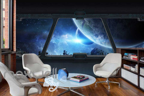 Image of View Planets And Space From A Spaceship Window Art Wall Murals Wallpaper Decals Prints Decor IDCWP-JB-000811