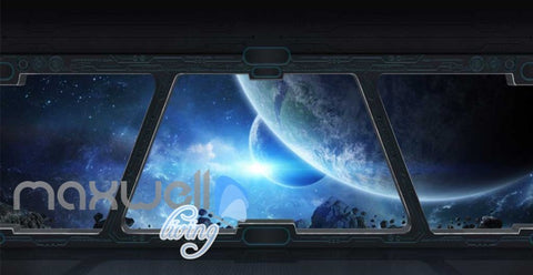 Image of View Planets And Space From A Spaceship Window Art Wall Murals Wallpaper Decals Prints Decor IDCWP-JB-000811