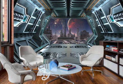 Image of View Plantes And City From Spaceship Art Wall Murals Wallpaper Decals Prints Decor IDCWP-JB-000816