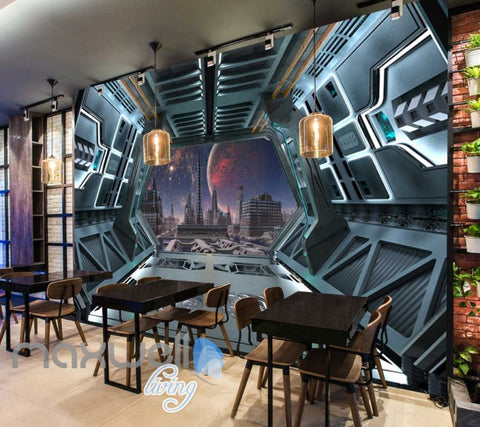 Image of View Plantes And City From Spaceship Art Wall Murals Wallpaper Decals Prints Decor IDCWP-JB-000816