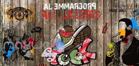 Image of Wooden Wall With Colourful Drawings Of Rock Band Art Wall Murals Wallpaper Decals Prints Decor IDCWP-JB-000822