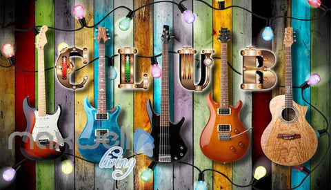 Image of Colourful Wooden Wall With Electric Guitars Art Wall Murals Wallpaper Decals Prints Decor IDCWP-JB-000837