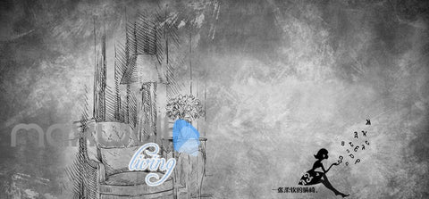 Image of Black And White Drawing Livingroom Art Wall Murals Wallpaper Decals Prints Decor IDCWP-JB-000841